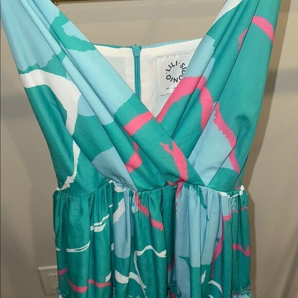 Teal and Pink Sleeveless Dress - Picture 5 of 6